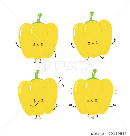 Cute Happy Bell Pepper Character Set Collectionのイラスト素材