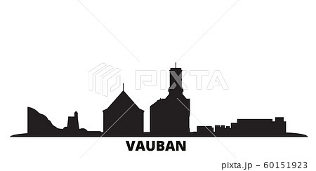 France, Vauban city skyline isolated vector illustration. France, Vauban travel black cityscape France, Vauban city skyline isolated vector illustration. France, Vauban travel black cityscape 60151923