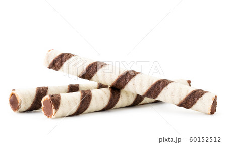Waffle tubes with chocolate filling on a white 60152512
