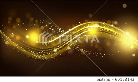 Gold sparkle wave on black blurred background. 60153142