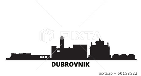 Croatia, Dubrovnik city skyline isolated vector illustration. Croatia, Dubrovnik travel black cityscape Croatia, Dubrovnik city skyline isolated vector illustration. Croatia, Dubrovnik travel black cityscape 60153522