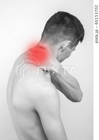 Black and white shot of man from back having red Black and white shot of man from back having red 60153702