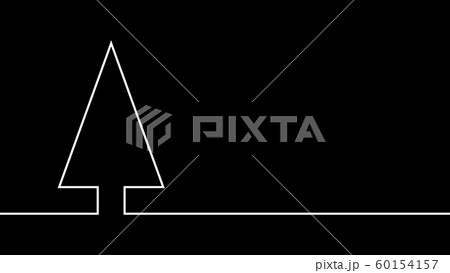 Illustration of a contour of a Christmas tree from a white continuous line on a black background. New Year modern flat minimalistic design for greeting cards, banners with place for text. 60154157