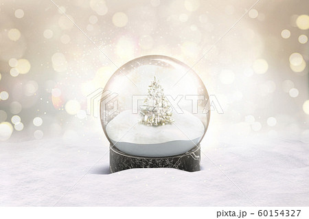 Blank glass snow globe with snowfall and christmas tree mockup 60154327
