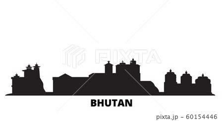 Bhutan city skyline isolated vector illustration. Bhutan travel black cityscape Bhutan city skyline isolated vector illustration. Bhutan travel black cityscape 60154446