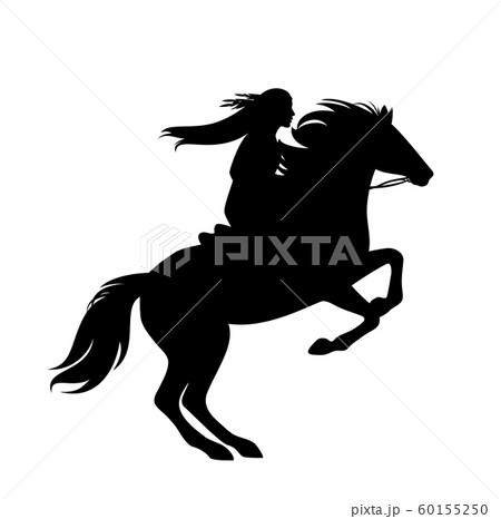 female native american indian horse rider black vector silhouette 60155250