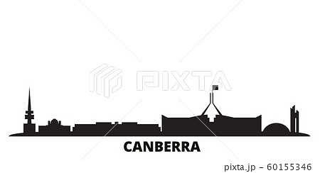 Australia, Canberra city skyline isolated vector illustration. Australia, Canberra travel black cityscape Australia, Canberra city skyline isolated vector illustration. Australia, Canberra travel black cityscape 60155346