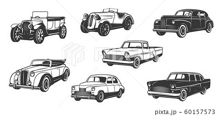 Retro Cars Vintage Motors And Auto Vehicle Iconsのイラスト素材