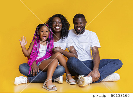Happy Black Family Of Three Hugging And Posing To Camera 60158166