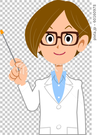 一個女人穿著白大褂用指點桿 一個女人穿著白大褂用指點桿 60160978