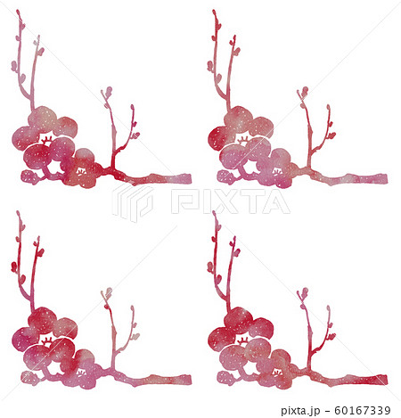 梅の枝と花シルエット模様のイラスト素材