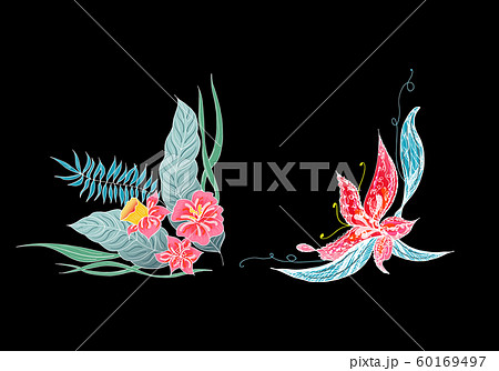 Set of two summer colorful tropical flowers. 60169497