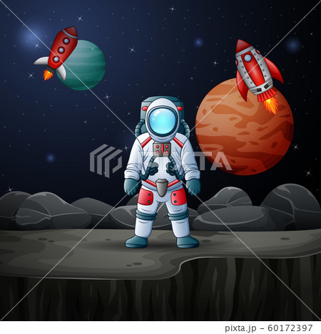 Astronaut and rocket landed on planet 60172397
