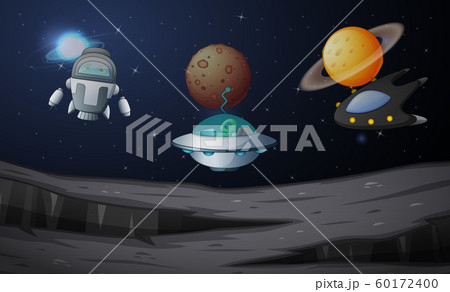 Space scene with robot and ufo 60172400