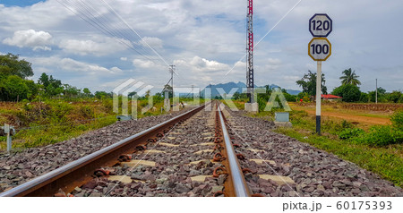 The railway tracks in a rural scene with a nice 60175393