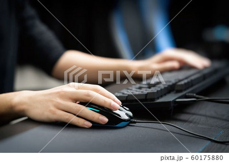 パソコンゲームをする男性の手元 60175880