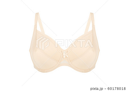 Beautiful beige bra. Lace bra, isolated on white background. 60178018
