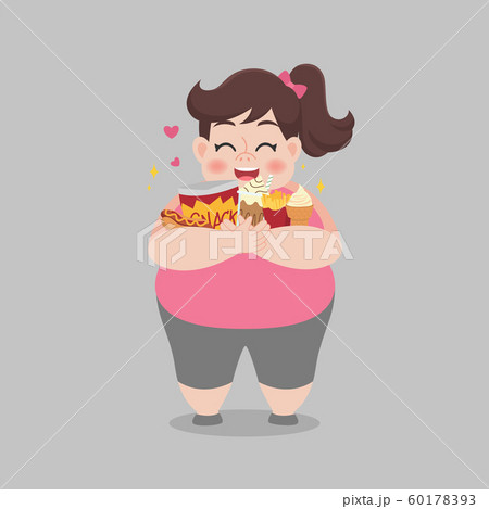 Big Fat Happy woman enjoy eat junk food Healthcare 60178393