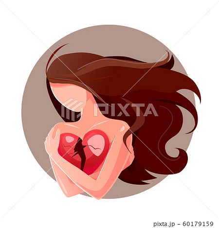 Cartoon alone girl holds broken heart, white... - Stock Illustration  [60179159] - PIXTA