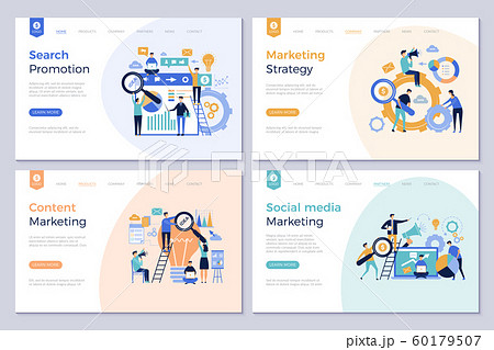 Business landing pages. Marketing website design layout template people promotion modern vector pictures 60179507