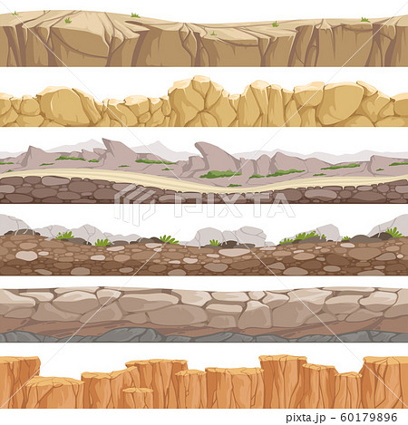 Old rock road seamless. Endless fantastic rockie ground various types games landscape vector backgrounds 60179896