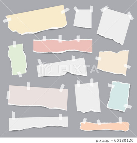 Taped paper. Ripped pieces of white and colored note pages vector realistic template Taped paper. Ripped pieces of white and colored note pages vector realistic template 60180120