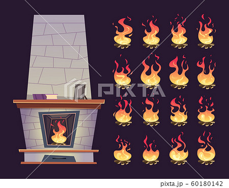 Interior fireplace. Keyframe animation of burning fire place for relax vector cartoons Interior fireplace. Keyframe animation of burning fire place for relax vector cartoons 60180142