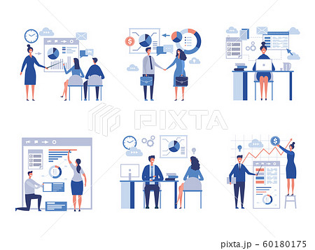 Business scene collection. Oversize abstract office characters managers directors crowd team worked vector businessmen pictures Business scene collection. Oversize abstract office characters managers directors crowd team worked vector businessmen pictures 60180175