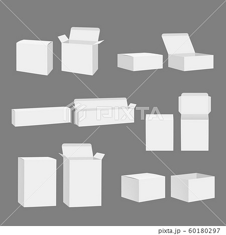 Blank boxes. Open closed cardboard white gift packages storage mockup vector realistic template isolated 60180297