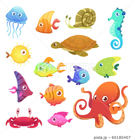 Underwater animals. Ocean sea animals fish... - Stock Illustration  [60180407] - PIXTA
