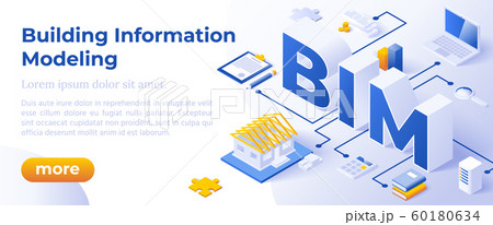 BIM - Isometric Vector Illustration. Website Banner Layout Template. 60180634