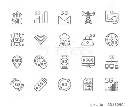 Set of 5G Internet Line Icons. Database, Wireless Chip, Cloud System and more. Set of 5G Internet Line Icons. Database, Wireless Chip, Cloud System and more. 60180904