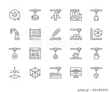Set of 3D Printing Line Icons. Industrial Printer, Plastic Thread Reels and more Set of 3D Printing Line Icons. Industrial Printer, Plastic Thread Reels and more 60180905