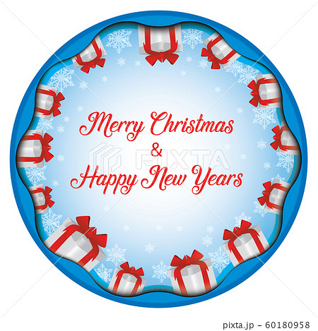 Snowflakes with gift boxes  sparse in a template frame. 60180958