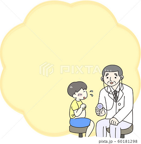 医者 子ども 枠 病院 内診 聴診器 診察 健康診断 男の子 お腹 内科 可愛い コミカル 線画のイラスト素材