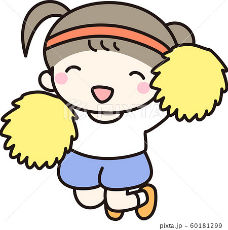 応援する 女の子 運動会 子供 保育園 幼稚園 体操着 可愛い ハチマキ イラスト ジャンプのイラスト素材