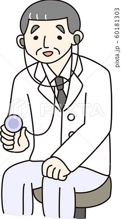 医者 病院 内診 聴診器 診察 健康診断 男性 内科 可愛い コミカル 線画 中年男性 院長 医師のイラスト素材