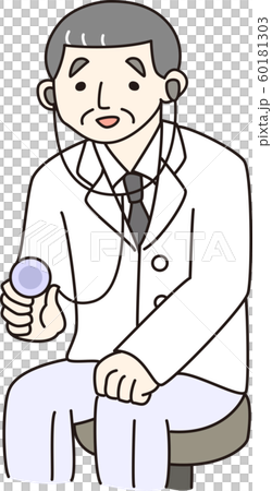 医者 病院 内診 聴診器 診察 健康診断 男性 内科 可愛い コミカル 線画 中年男性 院長 医師のイラスト素材