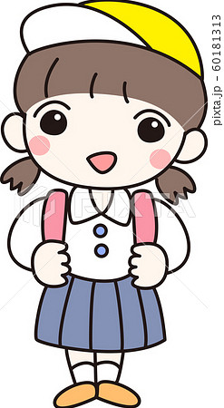 小学校 幼稚園 女の子 ランドセル 一年生 さわやか 制服 可愛いのイラスト素材