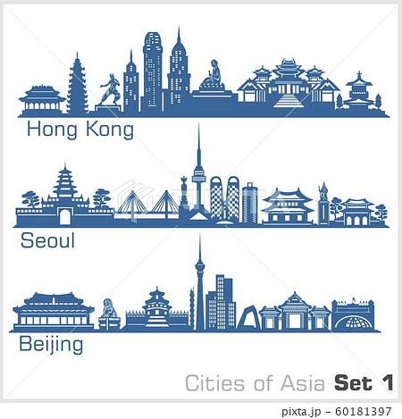 Cities of Asia - Hong Kong, Seoul, Beijing. Detailed architecture. Trendy vector illustration. Cities of Asia - Hong Kong, Seoul, Beijing. Detailed architecture. Trendy vector illustration. 60181397