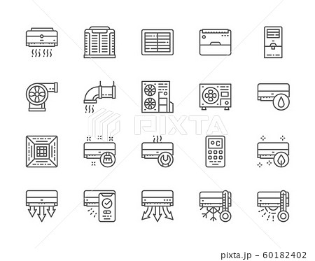 Set of Air Conditioning Line Icons. Remote Control, Cooler, Humidifier and more. 60182402