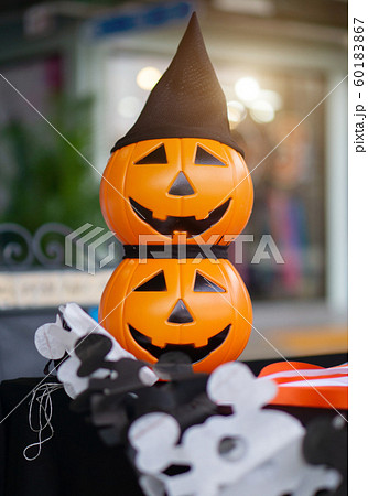 Happy Halloween Pumpkin on table and blurred Happy Halloween Pumpkin on table and blurred 60183867