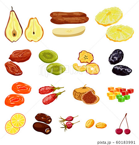 Vector illustration of fruit and dried sign. Set of fruit and food stock vector illustration. Vector illustration of fruit and dried sign. Set of fruit and food stock vector illustration. 60183991