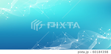 Digits abstract background with connected line and dots, wave flow. Digital neural networks. Network and connection background for your presentation. Graphic polygonal background. Vector illustration. 60184398
