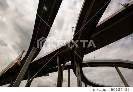 The curve of suspension bridge in Thailand The curve of suspension bridge in Thailand 60184485