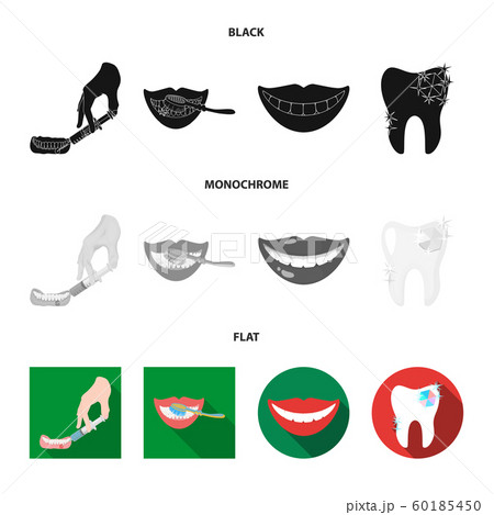 Vector illustration of tooth and happy icon. Set of tooth and whitening stock vector illustration. 60185450