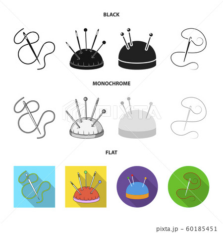 Vector design of pin and sewing sign. Collection of pin and sketch stock symbol for web. 60185451