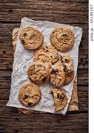 Chocolate chip cookies, Sweet biscuits, Concept Chocolate chip cookies, Sweet biscuits, Concept 60186167