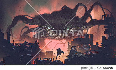 giant monster invading night city 60188896