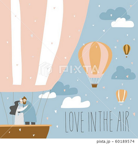 Cartoon couple in love in hot air balloon 60189574